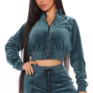Teal Velour Tracksuit Set